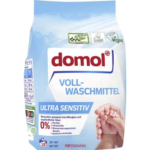 Пральний порошок для алергетиків і людей з чутливою шкірою Domol Ultra Sensitiv 1,215 кг 18 прань Пральний порошок для алергетиків і людей з чутливою шкірою Domol Ultra Sensitiv 1,215 кг 18 прань